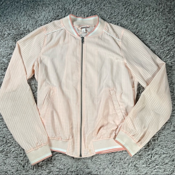 Merona 📌small light pink/coral lightweight zip up jacket. Checkered type design - Picture 2 of 5